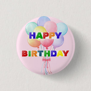 Simple Modern rainbow balloon birthday party 1 Inch Round Button