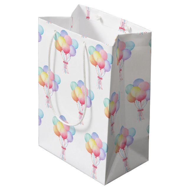 Simple Modern Rainbow Balloon birthday party Medium Gift Bag (Back Angled)