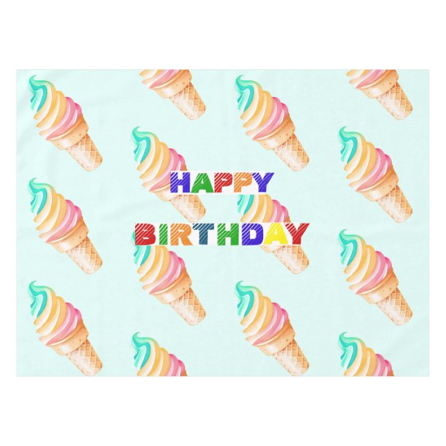 Simple Modern Rainbow ice cream birthday party Tablecloth (Front (Horizontal))