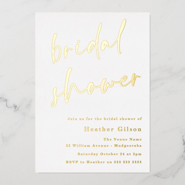 Simple Modern Real Gold Bridal Shower Golden (Front)