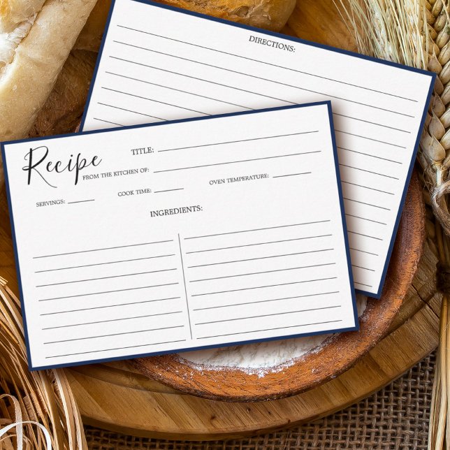 Simple Modern Recipe Card Navy Blue (Creator Uploaded)