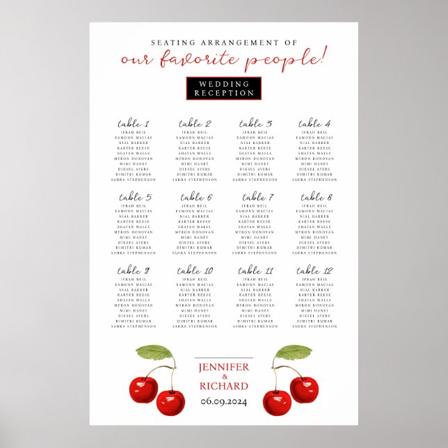  Simple Modern Red Cherries Wedding Table Chart  (Front)