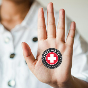 Simple Modern Red Cross First Aid Black Medical  Classic Round Sticker