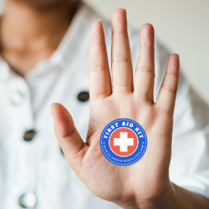 Simple Modern Red Cross Healthcare Blue Orange  Classic Round Sticker