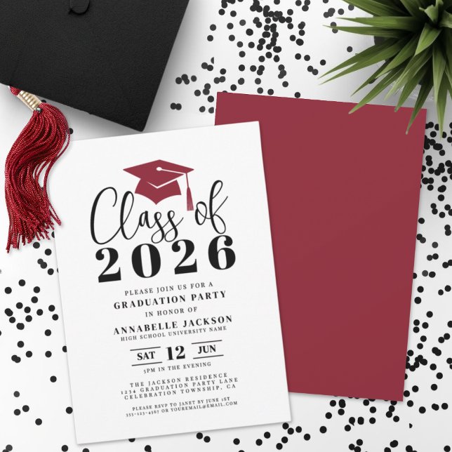 Simple Modern Red Graduation Party Invitation (Simple Modern Red Graduation Party Invitation)