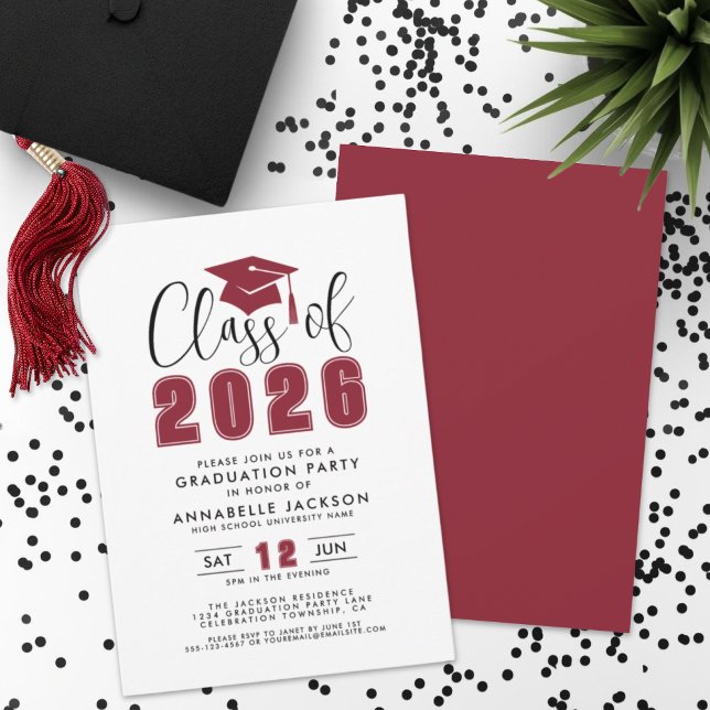 Simple Modern Red Graduation Party Invitation (Simple Modern Red Graduation Party Invitation)