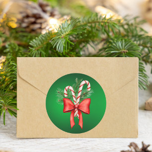 Simple Modern Red & Green Christmas Candy Cane Classic Round Sticker