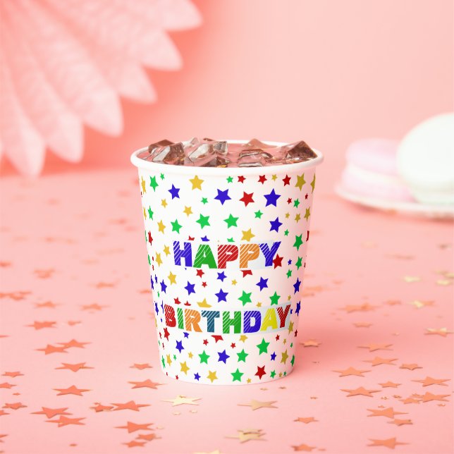 Simple Modern red green Star birthday party Paper Cups (Insitu)
