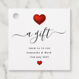 Simple Modern Red Heart Wedding Favor Tags