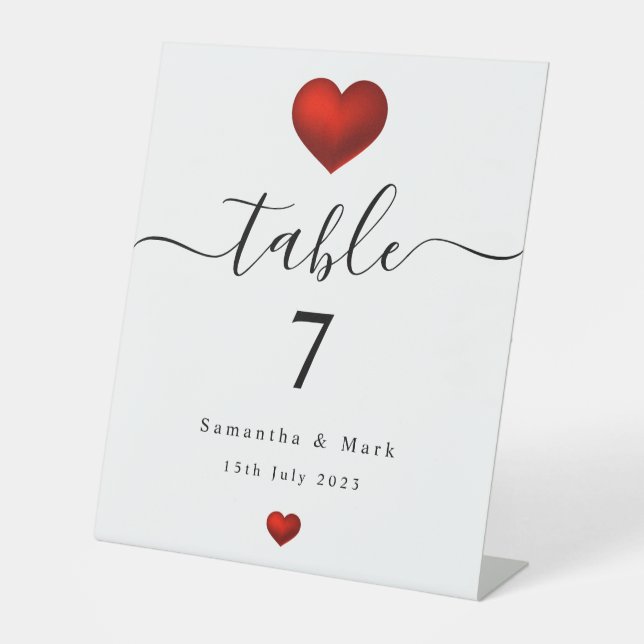 Simple Modern Red Heart Wedding Pedestal Sign (Front)