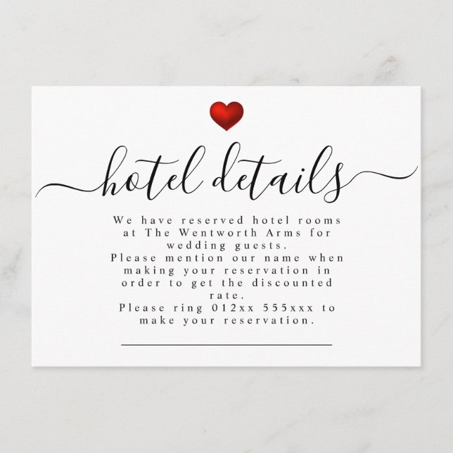 Simple Modern Red Heart Wedding Stationery Enclosure Card (Front)