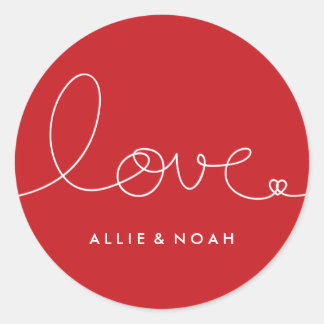 Simple Modern Red Loopy Love Heart Wedding Sticker