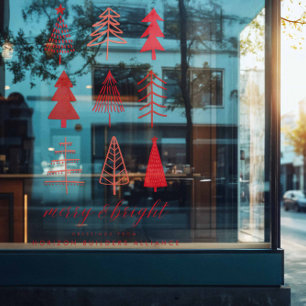 Simple Modern Red Merry & Bright Christmas Welcome Window Cling