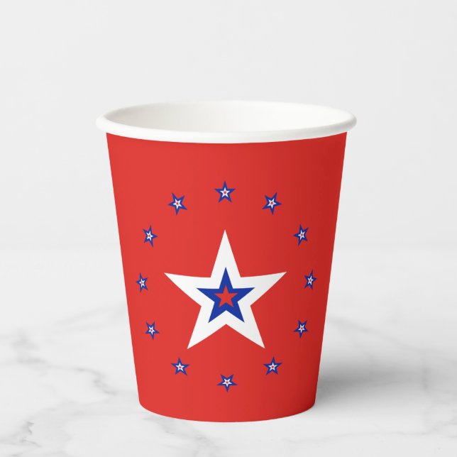 Simple Modern Red Paper Cup with Ring of Stars (Front)