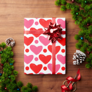 Simple Modern Red & Pink Hearts Wrapping Paper