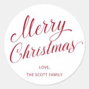 Simple Modern Red Script Elegant Christmas Classic Round Sticker