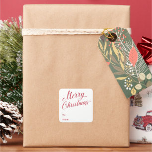 Simple Modern Red Script Elegant Christmas Square Sticker