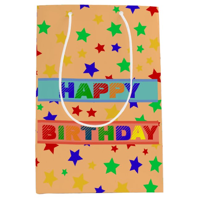 Simple Modern red Star colourful birthday party Medium Gift Bag (Front)