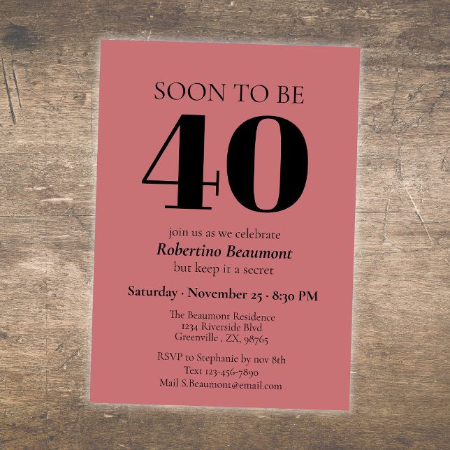 Simple Modern Red Surprise 40th Birthday Party Invitation (Creator Uploaded)