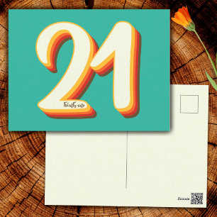 Simple Modern Retro Groovy 21st Birthday Postcard