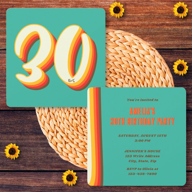 Simple Modern Retro Groovy 30th Birthday Invitation (Creator Uploaded)