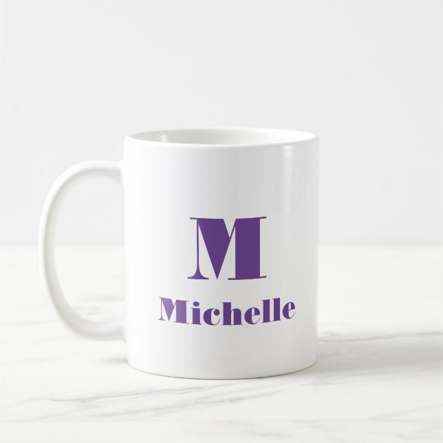 Simple Modern Retro Name Initial Letter purple Coffee Mug (Left)