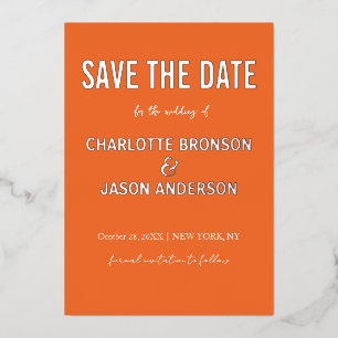 Simple Modern Retro Orange Save The Date Silver