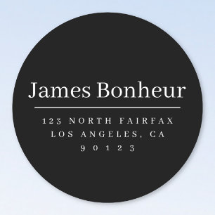 Simple Modern Return Address Black & White Classic Round Sticker