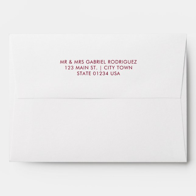 Simple Modern Return Address Burgundy Envelope (Back (Top Flap))