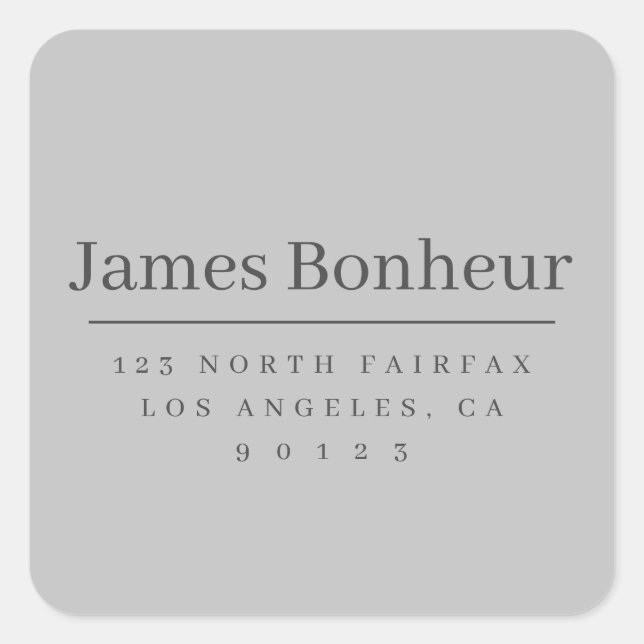 Simple Modern Return Address Grey Square Sticker (Front)