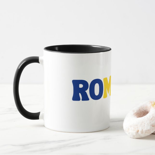 Simple Modern Romania National Flag Apparel Mug (With Donut)