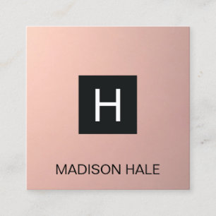 Simple Modern Rose Gold Copper Monogram Square Business Card