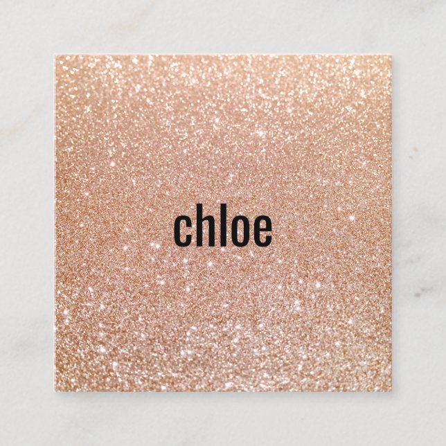 Simple Modern Rose Gold Glitter Makeup Artist Square Business Card (Front)