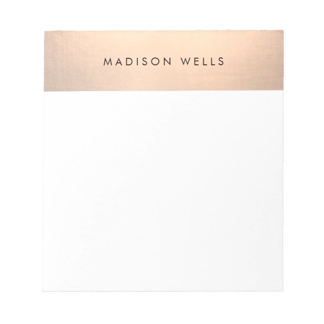 Simple Modern Rose Gold Personalized Notepad (Front)
