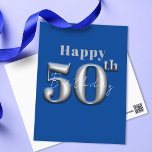 Simple Modern Royal Blue and Silver 50th Birthday Postcard<br><div class="desc">Celebrate the golden milestone of life with this exquisite 50th Birthday postcard. The postcard’s features a deep, rich blue background that provides a stunning contrast to the elegant light grey/white cursive font that spells out “Happy” and “Birthday”. The number “50”, rendered in a luxurious silver tone, takes centre stage, symbolizing...</div>