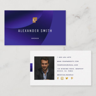 Simple Modern Royal Blue Gold Professional Photo Business Card