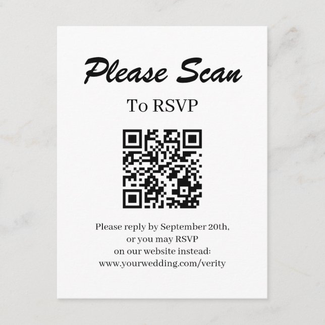 Simple Modern RSVP with QR Code Enclosure Card (Front)