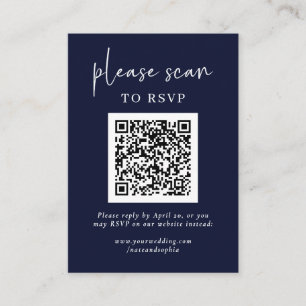Simple Modern RSVP with QR Code Navy Blue Enclosure Card
