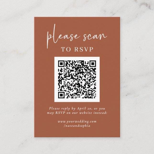 Simple Modern RSVP with QR Code | Terracotta Enclosure Card (Front)