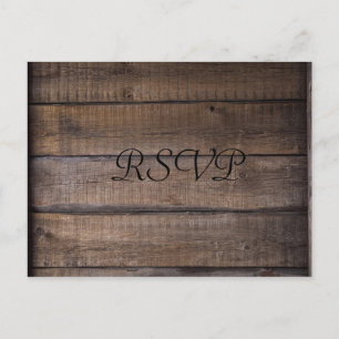 Simple Modern Rustic Black & Brown Wedding RSVP Postcard