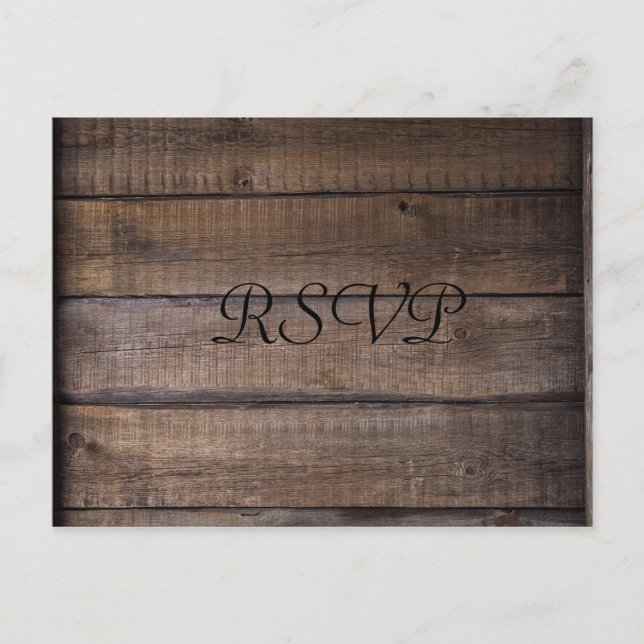 Simple Modern Rustic Black & Brown Wedding RSVP Postcard (Front)
