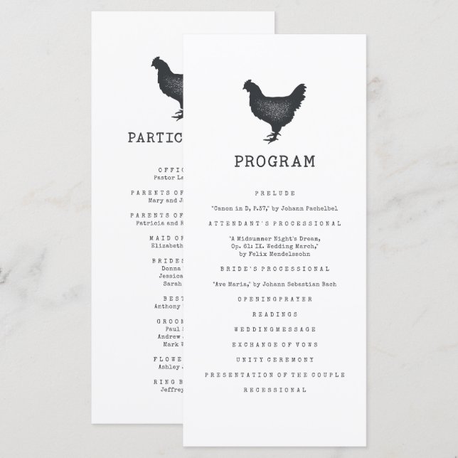 Simple Modern Rustic Country Farmhouse Wedding Program (Front/Back)