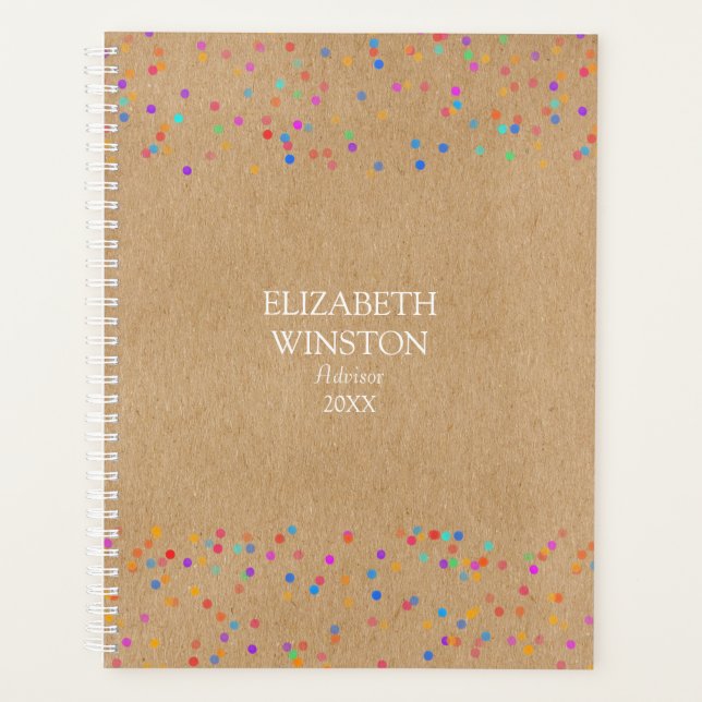 Simple Modern Rustic Kraft Rainbow Confetti  Planner (Front)