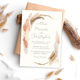 Simple Modern Rustic Pampas Grass Wedding Invitation