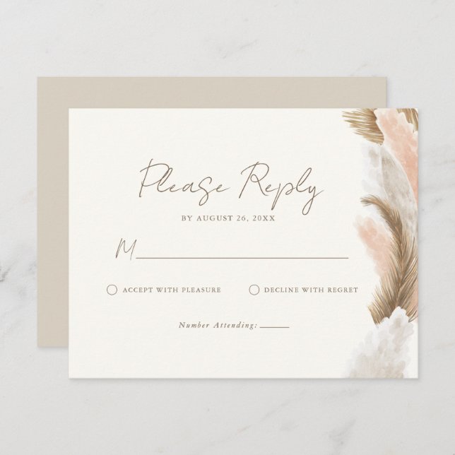 Simple Modern Rustic Pampas Grass Wedding RSVP Card (Front/Back)