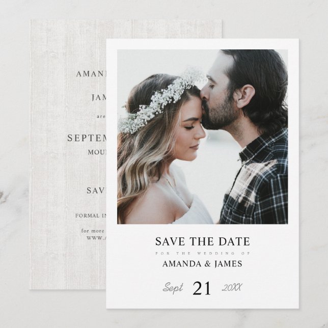 Simple Modern Rustic Photo Save the Date Invitation (Front/Back)