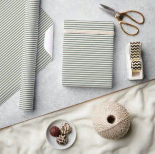 Simple Modern Rustic Sage Green Stripes  Wrapping Paper