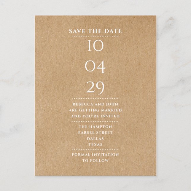 Simple Modern Rustic Save the Date Postcard (Front)