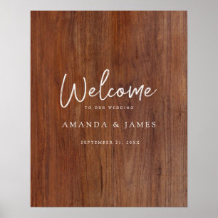 Simple Modern Rustic Wood Look Wedding Welcome Poster