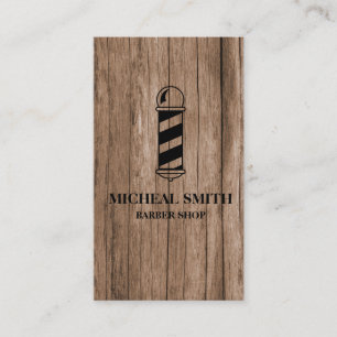 Simple Modern Rustic Wood Pole Barber Shop Business Card